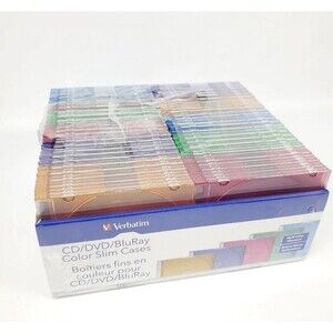 Verbatim Slim CD/DVD/BluRay Storage Cases - 100 Pack - 5 Assorted Colors
